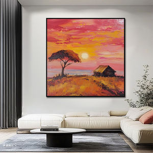 نمط حديث مرسومة باليد غروب الشمس قماش ثلاثي الأبعاد فريد ديكور منزلي لوحات فنية جدارية إفريقيّة على أكريليك زيت متوسط مناظر طبيعية ريفية - Product Image 4