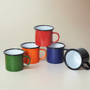 In Stock Camping Picnic Custom Printed Colored Pantone Orange Color <strong>Enamel</strong> Tin Coffee <strong>Cup</strong> Enamelware Mug
