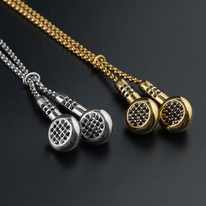New Arrivals Stainless Steel Headset Design Charm Earphone Pendant Necklace Earplug Gold Steel Color - Product Image 1