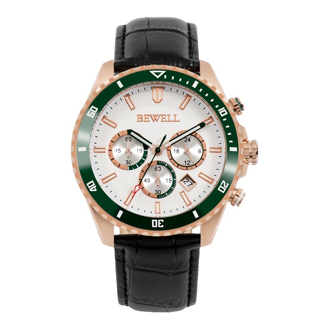 Hot Selling Custom Men's Quartz Chronograph Watch Luxury Stainless Steel Case and Genuine Leather Strap