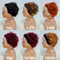 Letsfly Perruque Courte Elfe Pas Chère 13x1 Lace Front T-Part Coupe Elfe Cheveux Humains Bob 180% Densité Perruque Cheveux Bouclés Elfe