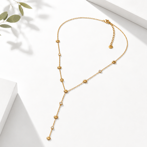 Collier Y Sunburst Station en acier inoxydable avec zircone, plaqué or 14 carats sous vide, chaîne réglable - Product Image 1