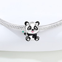 Pendentif en émail et zircon plaqué argent style punk, motif panda de dessin animé à langue levée tenant un bâton de bambou, souvenir de voyage pour femme