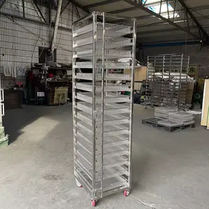 Bakery Stainless Steel 15 Layer 15 Pans Kitchen Bread Baking Tray Rack Trolley Bakery Cooling Pan Car With Wheels