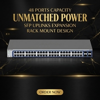 GS748Tv6 Switch Inteligente Gigabit Ethernet de 48 Puertos, Capacidad de 10Gbps y 100Gbps, Compatible con VLAN y SNMP, 2 Puertos Combinados de Cobre/SFP, 2 Puertos Dedicados