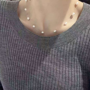 Illusion Floating Pearl Necklace, High Grade 6-7mm Aurora Freshwater Ak Style Pearl, Near Round Flawless Pearl <b>Choker</b> - Product Image 5