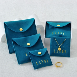 Nouvelle conception, pochette à bijoux en velours avec logo personnalisé, bouton-pression métallique, emballage de bijoux imprimé sur mesure, pochettes pour colliers avec rembourrage - Product Image 4