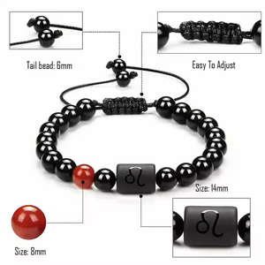 Pulsera de piedra de ónix negro Natural de 8mm para hombres y mujeres, pulsera con cuentas del horóscopo del zodiaco, pulsera de curación espiritual para parejas, Unisex - Product Image 5