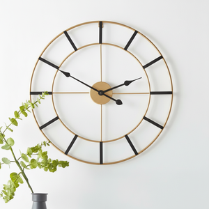 Marco de esqueleto negro y dorado vintage industrial de gran tamaño silencioso, disponible a precios al por mayor reloj de pared de metal. - Product Image 1