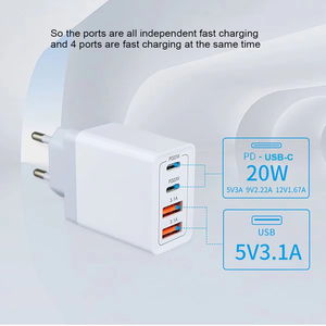 4 Portas Smart USB Charger Plug PD 20W TYPE-C 55W Carregador Rápido EU UK AU US Wall Charging Block para iPhone Samsung Usb-c Carregador - Product Image 2