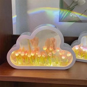 Creative Valentines Day Gift Indoor Kawaii 3d Mirror <strong>Tulip</strong> Cloud Flower <strong>Table</strong> Lamp DIY LED Night Light for Bedroom Desktop - Product Image 2