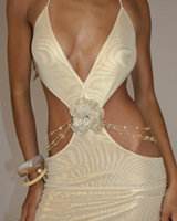Nouvelle Robe Longue d'Été Élégante Couleur Unie Col Halter Dos Nu Coupe Ajustée Sans Manches avec Appliques Florales pour Soirées