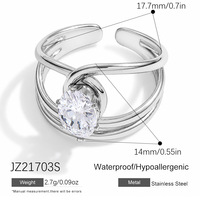 Bague empilable tendance SUMMLY en acier inoxydable argenté, ajustable, avec zircon et lignes géométriques fluides, pour femme, idéale pour les fêtes ou comme cadeau