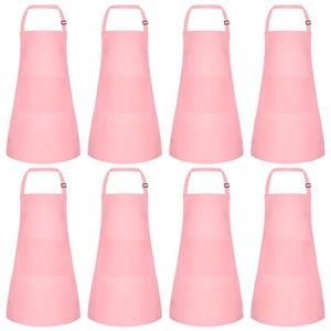Lot de 8 bavoirs réglables en polyester pour enfants, avec 2 poches, pour la cuisine, la pâtisserie et la peinture, pour garçons et filles (rose) - Product Image 1