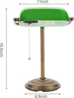 Lampe de bureau Bankers en fer avec abat-jour en verre blanc, style simple vintage rétro, interrupteur à chaîne, lampe de table pour la maison ou le bureau