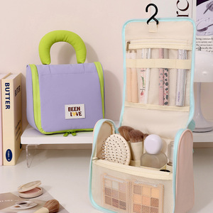 Customized Stylish Cosmetic Bag Rectangle Hook Type Travel Toiletry Bag Purple Pink Cyan - Product Image 1