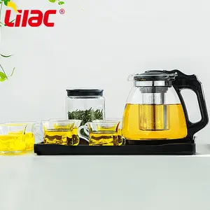 Lilac BSCI SGS LFGB Высокое качество большой емкости прозрачный стеклянный чайник с заваркой из нержавеющей стали