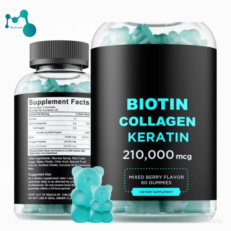 Biotina Gummies com Queratina e Colágeno-Suplemento Avançado para o Crescimento do Cabelo para Homens e Mulheres Pele e Unhas Vitaminas