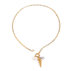 Stainless Steel Two Tone Conch <b>Shell</b> Tooth <b>Crab</b> Claw Pendant Necklace With Sailor Clasp - Product Image 5