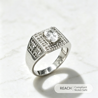 Bague Hip Hop large et massive pour homme, micro-pavée de zircon carré, en laiton plaqué platine, bague statement