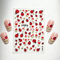 Autocollants pour ongles en relief 5D, coccinelle, petite fleur rouge, feuille, autocollants pour ongles, décorations auto-adhésives pour manucure, pour Nail Art