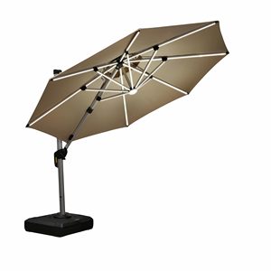 Sombrilla de Patio Colgante de Aluminio de 3 Metros con Luces LED Solares, Modelo Deluxe Offset 360 Plataforma Giratoria para Exteriores, Jardín, Patio Trasero, Piscina - Product Image 1