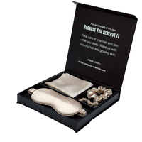 Taie d'oreiller, masque de nuit et chouchou pour cheveux en soie de mûrier 100% tissée, motif uni, écologique, avec logo personnalisé, coffret cadeau de luxe