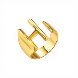 Anello Apribile con Lettera H in Oro 18K Inossidabile, Gioiello Zodiacale con Intarsio Trendy, Placcato Impermeabile, Taglia Unica - Product Image 1