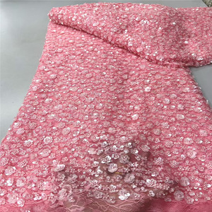 Tissu en dentelle africaine perlée à bas prix, tissu en dentelle lourde entièrement perlée pour robe de mariée, fête, bricolage, costumes de spectacle pour enfants - Product Image 5