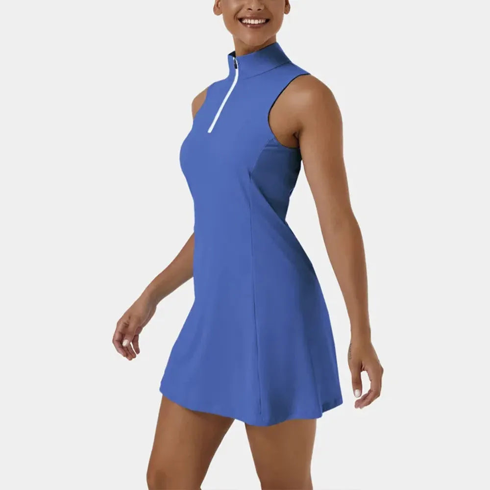 professional custom Sleeveless Workout Golf Dress zipper neck Athletic Sports Fitness women Tennis Dresses with Inner Shorts
