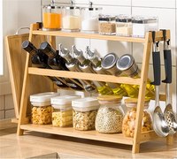 Étagère à épices en bois sur mesure, grande capacité, 3 niveaux, en bambou, pour bouteilles d'épices, organisateur de rangement de cuisine pour comptoir