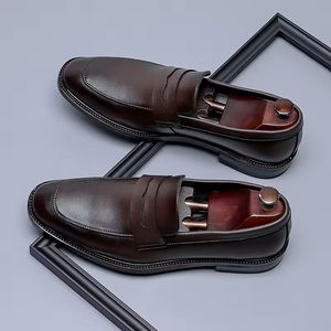 Men's Genuine Leather Shoes British Style Trendy Business Formal Lace-up <b>Pointed</b> Toe Derby Wedding Autumn Solid Pattern Comfort - Product Image 4