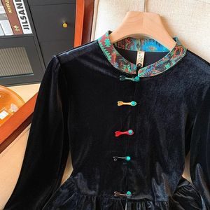 Chinese Style Stand-Up Collar Velvet Cardigan Women Long Sleeve Splicing Color Blocking Chinoiserie Top Spring Autumn Fashion - Product Image 4