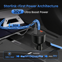 Adaptor Mobil 2-Port Pintar Khusus untuk Starlink Mini DC 60W, Port Tipe-C dengan Layar Tampilan Tegangan