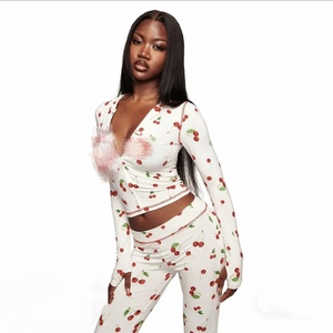 Ensemble 2 pièces décontracté pour <span class=keywords><strong>femme</strong></span>, <span class=keywords><strong>pantalon</strong></span> évasé à manches longues à capuche imprimé, en <span class=keywords><strong>velours</strong></span> extensible/coton, collection hiver - Product Image 3