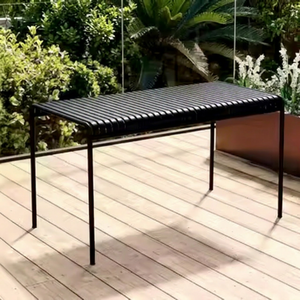 Custom Modern <b>Aluminum</b> Wood Outdoor Dining <b>Table</b> Slatted Design Minimalist Style Durable Backyard Courtyard Furniture - Product Image 1