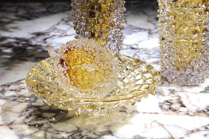 Vase à fleurs en <span class=keywords><strong>verre</strong></span> soufflé à la main, cylindrique <span class=keywords><strong>et</strong></span> lourd, avec centre de table sculptural en or champagne, vase décoratif de luxe fait main - Product Image 4