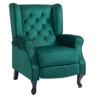 Fauteuil inclinable moderne de luxe pour salon, en tissu velours vert, confortable, inclinaison manuelle, structure en métal