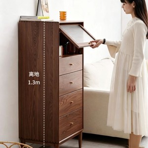 Solid Wood Five <b>Drawer</b> Chest Of <b>Drawers</b> <b>Walnut</b> Color 600x400x1295mm Bedroom Storage Cabinet Nordic Modern Style - Product Image 2