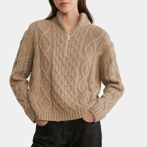 Женская одежда, Модный стильный свитер, классический вязаный пуловер на молнии из шерсти мериноса с 39% альпаки, пуловер для женщин - Product Image 1
