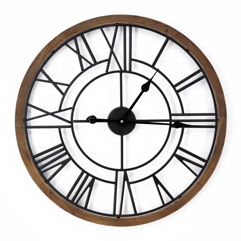 24 inch Large Roman Numeral Heavy Vintage Wood Frame Metal Wall Clocks for Living Room Decor Large Decorative Clock Oversized