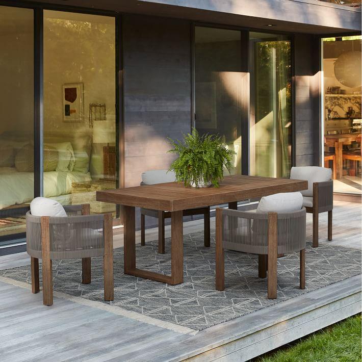 Custom garden set handcrafted dining set new design patio all weather teak wooden rope outdoor dining table