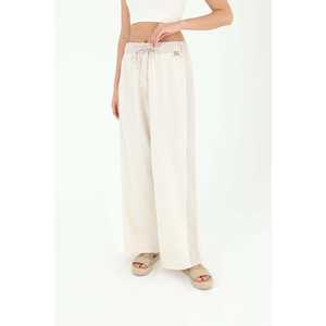 Pantalones anchos de mujer Boga Design, color beige, cintura alta, transpirables, con rayas laterales - Product Image 2