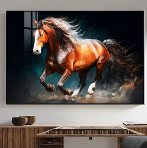 ภาพศิลปะติดผนังรูปม้าสีน้ำตาลทอง สำหรับห้องนั่งเล่น สำนักงาน ห้องนอน ภาพพิมพ์ม้า ภาพม้าสมัยใหม่ พร้อมแขวน - Product Image 3