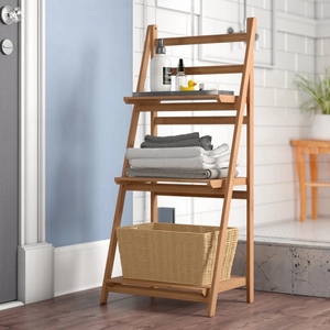 Modern Multi-Layer Solid Wood Freestanding <strong>Bathroom</strong> Shelves with Bamboo Folding <strong>Ladder</strong> Plant Stand <strong>Storage</strong> for Home &amp; Hotel Use - Product Image 6