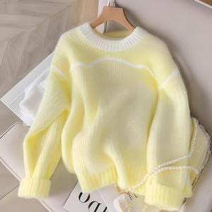 <span class=keywords><strong>Pull</strong></span> en tricot ample à manches longues <span class=keywords><strong>jaune</strong></span> citron, nouvelle collection automne-hiver, style coréen, haut tendance pour femmes - Product Image 2