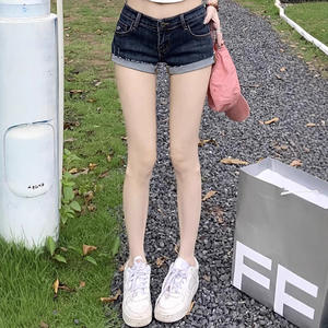 กางเกงยีนส์ขาสั้นสไตล์เกาหลีสำหรับผู้หญิงใหม่ฤดูร้อนกางเกงรัดรูปเอวต่ำแบบยืดหยุ่นสำหรับผู้หญิงกางเกงยีนส์หุ้มสะโพกสุดเซ็กซี่สีน้ำเงินเข้ม - Product Image 4
