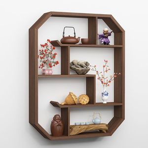 Solid Wood <b>Wall</b> <b>Mounted</b> Display <b>Shelf</b> Geometric Shape Versatile For Living Room Zen Style Bookshelf Flower Stand - Product Image 2