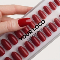 Faux ongles réutilisables en gel souple à presser, forme amande moyenne, rouges, pour marque privée