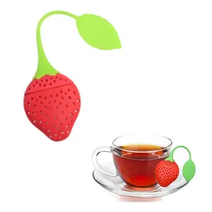 Infusor de té de silicona con diseño de fresa, adecuado para usar en tetera, colador de té
